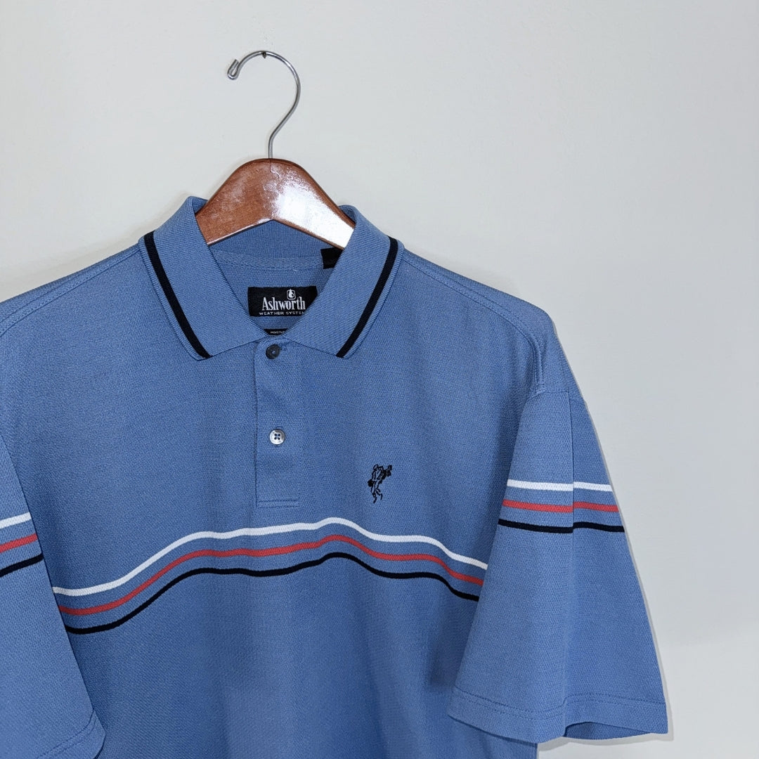 Ashworth Triple Stripe Blue Polo