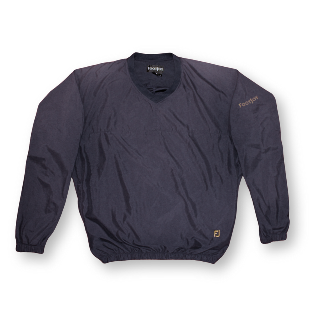 Navy blue pullover with brand logo on a white background