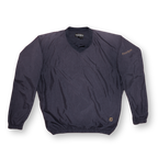 Navy blue pullover with brand logo on a white background