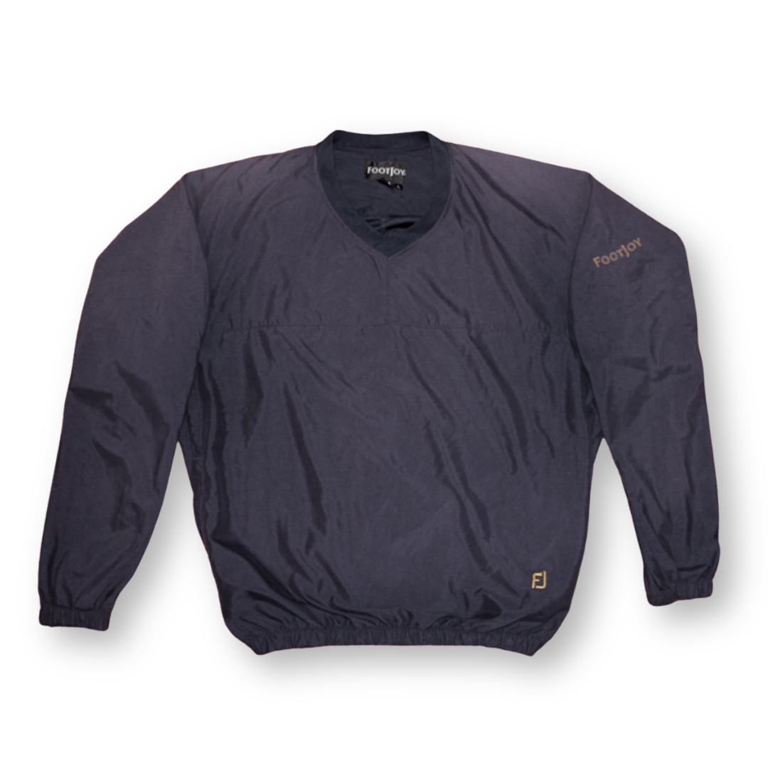 Navy blue pullover with brand logo on a white background