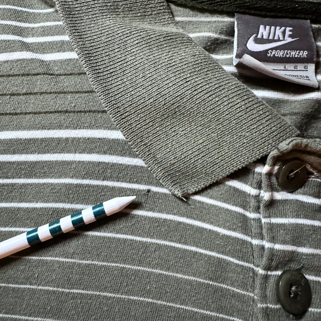 Nike Green Striped Classic Cotton Polo